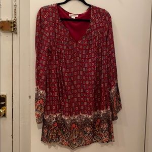 Country chic long sleeve flowy red dress